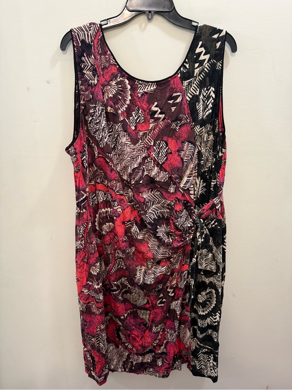 Nic & Zoe Vibrant Abstract Side Knot Waist Midi Dress Sz 1X Stretch Bohemian